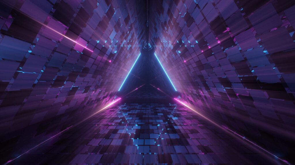 Cool geometric triangular figure in a neon laser light great for backgrounds and wallpapers