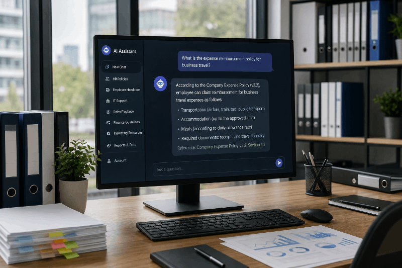 เปลี่ยนเอกสาร นโยบาย และคู่มือที่กระจัดกระจายให้กลายเป็น AI Assistant ผู้ช่วยประจำทีม  